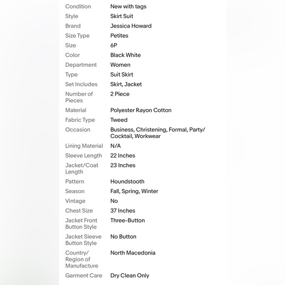 Jessica Howard Petite Black White Tweed Unlined 2 Piece Long Skirt Suit Size 6P. - Picture 16 of 16